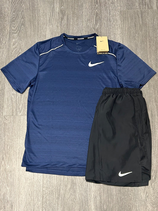 Nike Miler 1.0 Navy & Nike Challenger Shorts Black Set