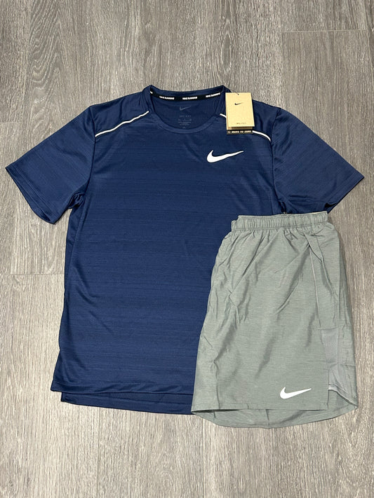 Nike Miler 1.0 Navy & Nike Challenger Shorts Grey Set