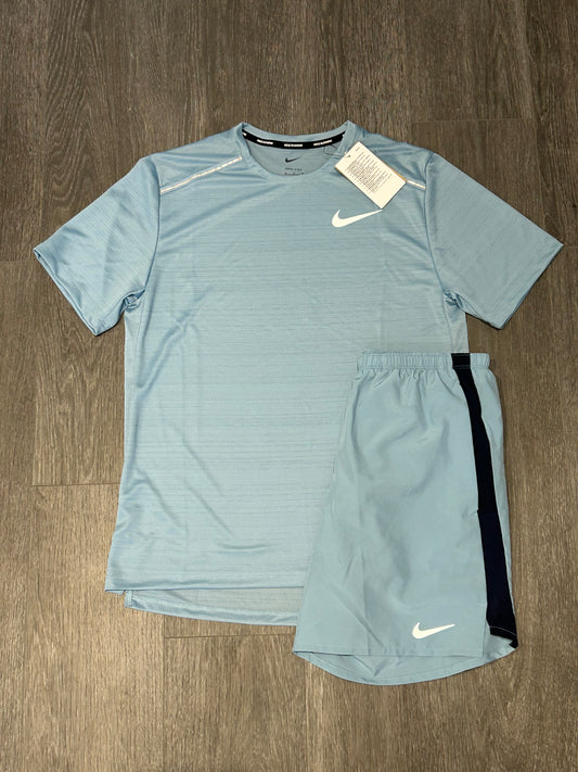 Nike Miler 1.0 & Nike Challenger Shorts Set - Ice Blue